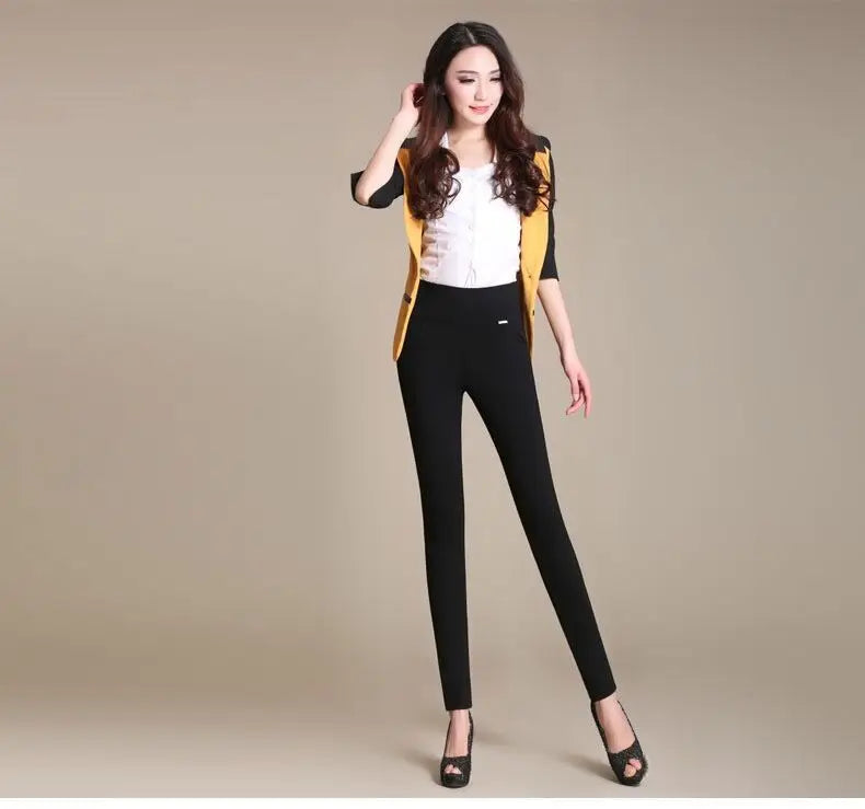 Spring New Korean Black High Waisted Elastic Leg Pencil Pants Women's Solid Pockets Versatile Fashion Casual Straight Trousers - reetell