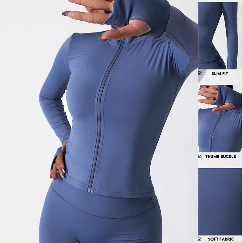 Autumn And Winter Elasticity Zipper Running Workout Jacket for Women Long Sleeve Gym Quick-drying Yoga Train Jacket Sport Coat