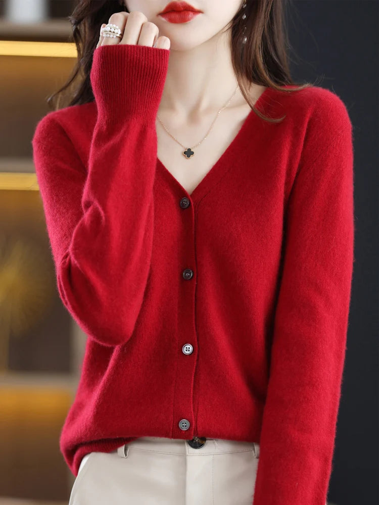 Women's Sweater 2024 Spring Autumn Cardigans V-neck Single Breasted Short Slim Lady Knitwear Tops Solid Korean Fashion Cardigan - reetell