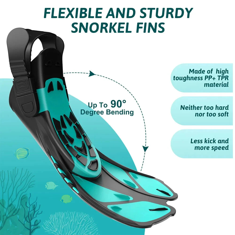 Snorkel Fins Adjustable Buckles Swimming Flippers Short Silicone Scuba Diving Shoes Open Heel Travel Size Adult Men Womens - reetell