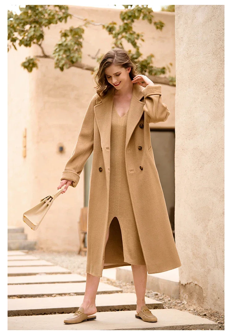 Women's Coat Double-sided 10% Cashmere 90% Wool Women's Long Coat Jacket, 2024 Winter New Long Cashmere Coat Women - reetell