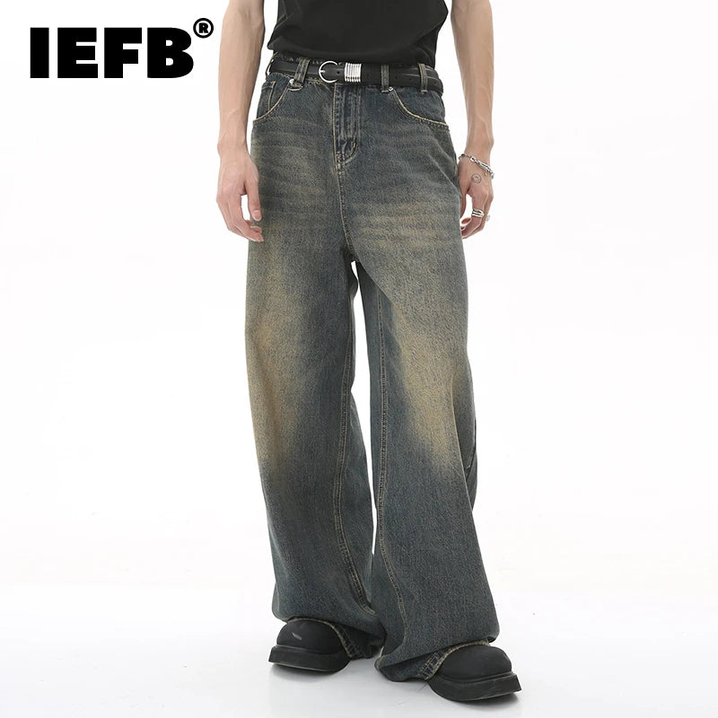 IEFB Men's Vintage Jeans Fashion Washed Street Casual Wide Leg Denim Pants Summer Distressed Loose Male Versatile Trousers 9C354 - reetell