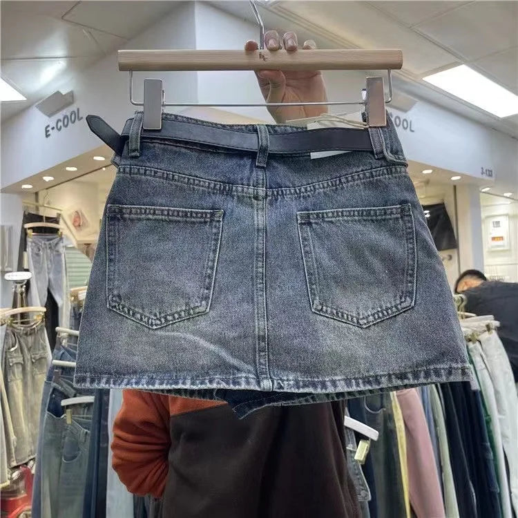 Fashion High Waist Denim Mini Skirt Women's 2023 Summer New Fashion Button Zipper Slim Fit Korean Street  Casual A-line Skirt - reetell