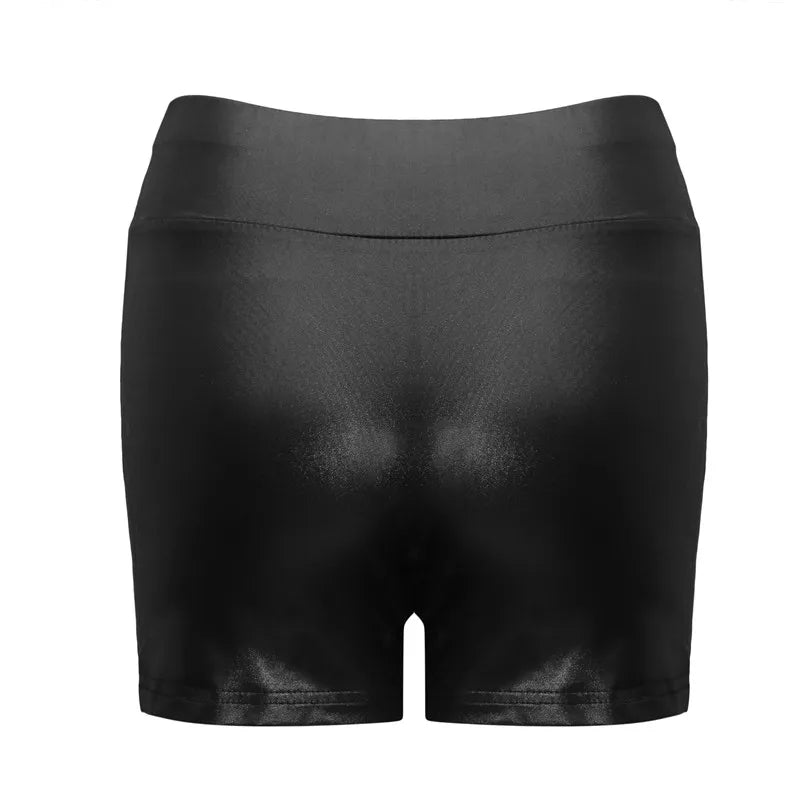 2021 Sexy Womens Shorts Shiny Elastic High Waist Shiny Faux PU Leather Short Pants Slim Hot Dance Clubwear Mini Shorts - reetell