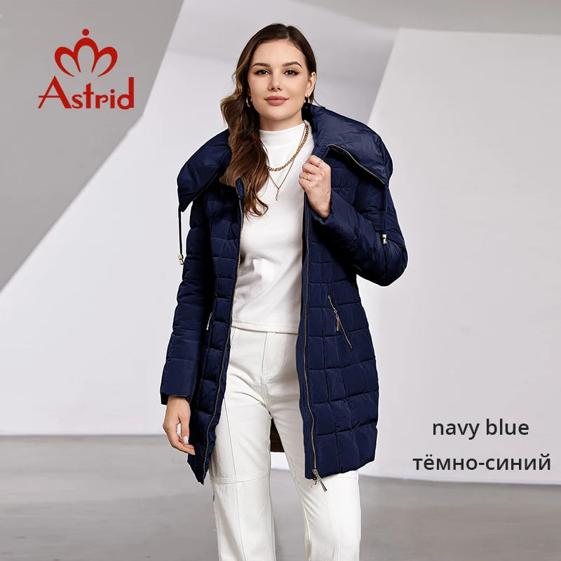 Astrid 2023 New Women's Winter Jacket Hooded Belt Long Parkas Warm Padding Puffer Plaid Quilted Coat Down Jacket Thick Snow Wear