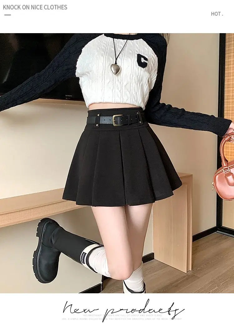 Casual Solid Color High Waist Pleated Fashion Loose Femme A-line Skirt Sweet 2023 New Black Spring Autumn Thin Women's Clothing - reetell