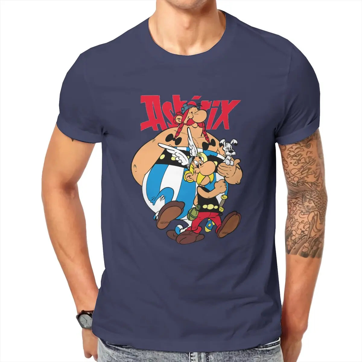 Asterix Obelix T-Shirts Men Cute Cartoon Funny Cotton Tees Crewneck Short Sleeve T Shirts Printed Clothes - reetell