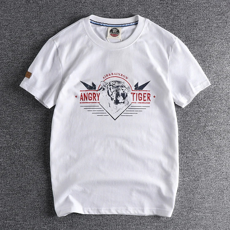 Summer New American Retro Short-sleeved O-neck Eagle Printed T-shirt Men's Fashion Simple 100% Cotton Washed Casual Sport Tops