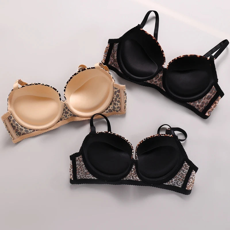 2024 New Sexy Leopard Print Underwear For Women Push Up Bra Sets Seamless Khaki Beige Black Female Lingerie - reetell