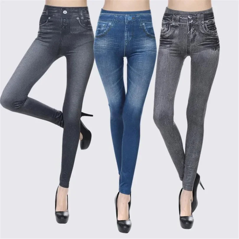 2023 Women's Spring and Summer Tight Imitation Jeans, Smart Slim Fashion, Large Tight Pants, False Pocket Women's Fitness Pants - reetell