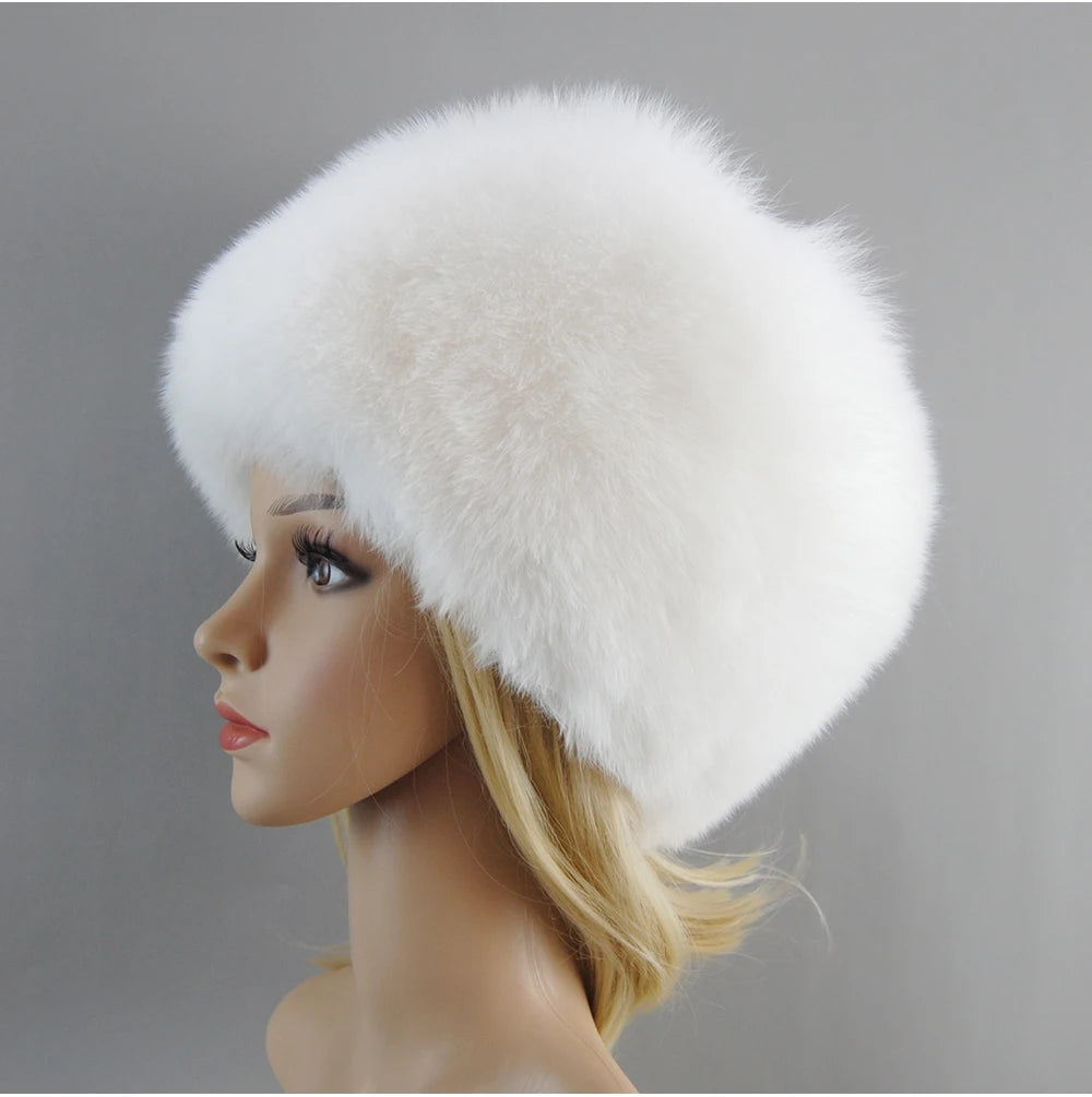 2024 Russian Style Female Round Cap Fashion Real Fur Hats Natural Fox Fur Women Winter Warm Bomber Hat Fluffy Popular Beanies - reetell