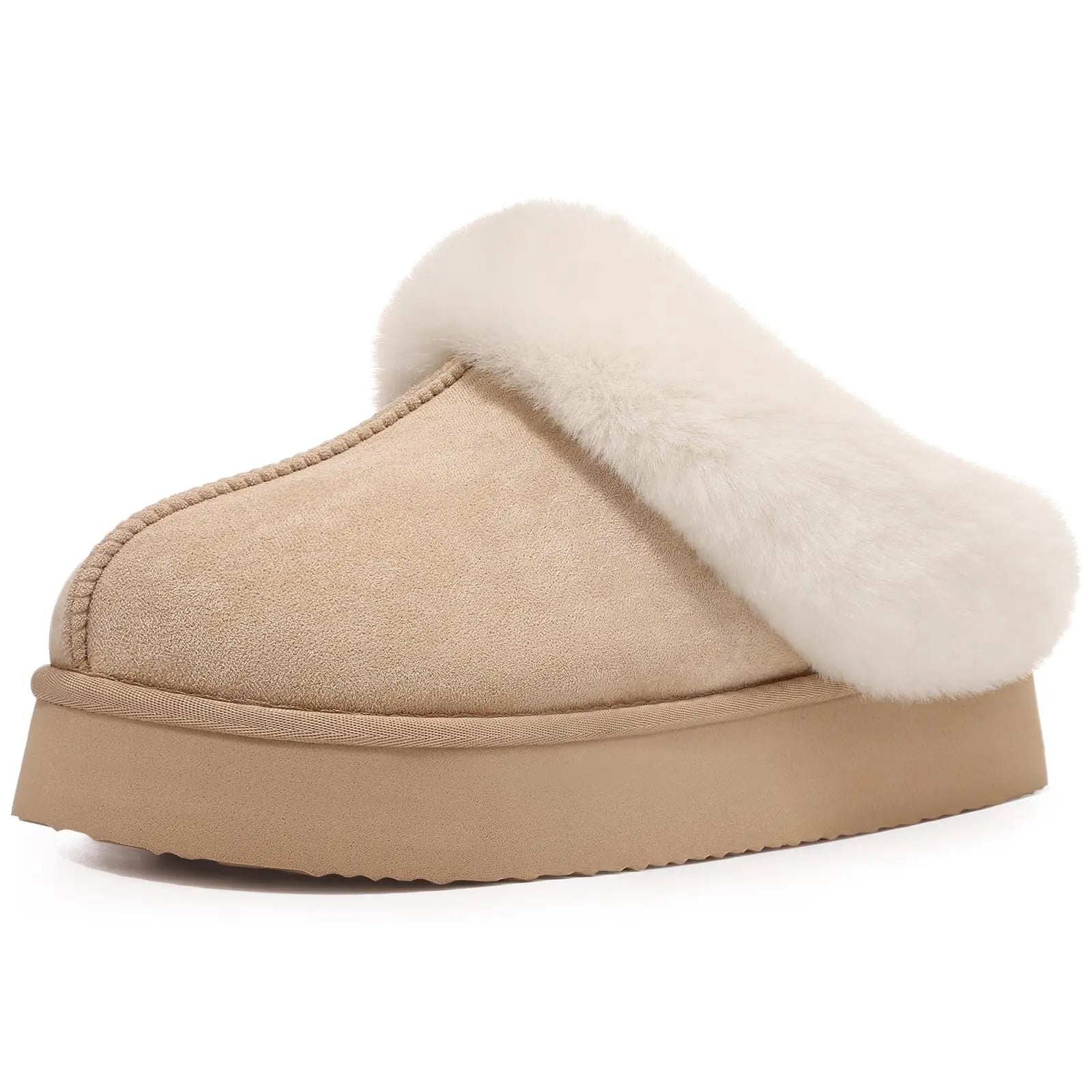 Comwarm Platform Fuzzy Slippers For Women Winter Plush Slippers Warm Furry Slippers Indoor Thick Sole Memory Foam House Slippers - reetell