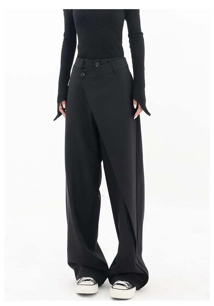 HOUZHOU Women Wide Suit Pants High Waist Gothic Japanese Style Baggy Black Trousers Irregular Straight Pants Casual Streetwear - reetell