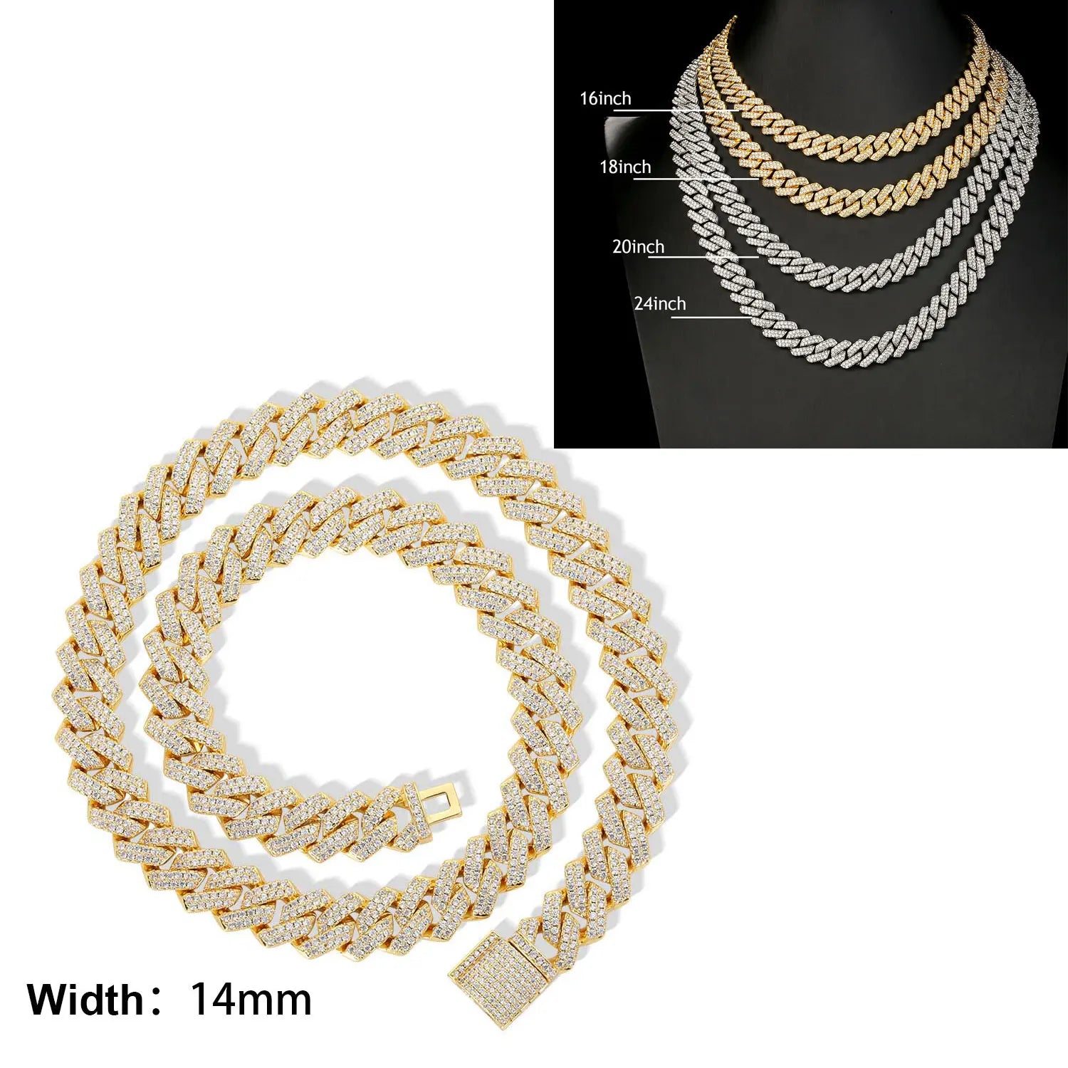 Iced Out 10-20mm Mens Miami Cuban Link Necklace Hip Hop CZ Cubic Zirconia Bling Prong Cuban Chain