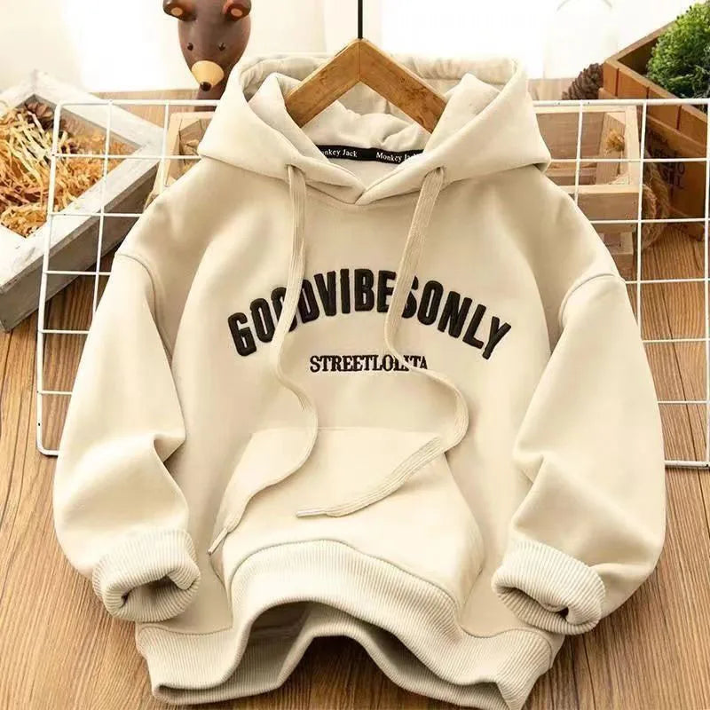 Autumn Winter Thicken Warm Women Hoodie Fashion Letter Print Plus Velvet Sweatshirts Harajuku All-Match Pockets Hooded Pullovers - reetell