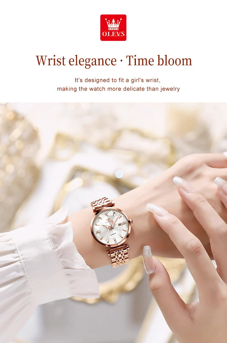 OLEVS 5536 Luxury Brand Diamond Quartz Women's Watch Fashion Elegant Rose Gold Waterproof Women's Watch Bracelet Set Reloj Mujer