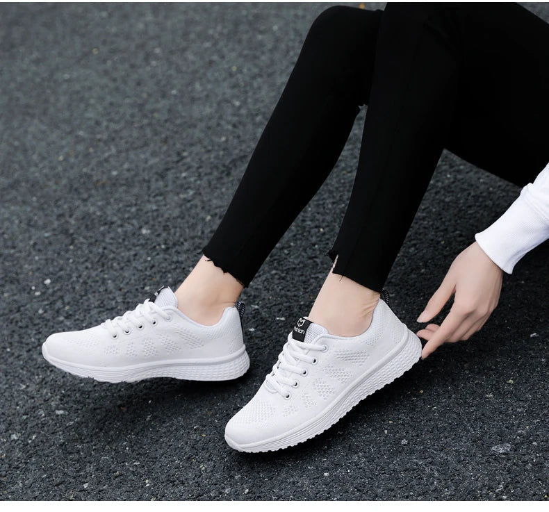 Wedges Shoes for Women Sneakers Mesh Breathable Casual Female Shoes Flat Light Lace-Up Summer Running Shoes Woman Vulcanize Shoe