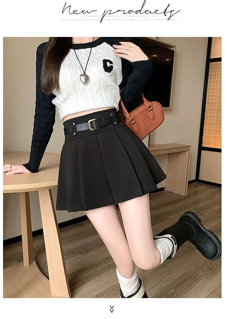 Casual Solid Color High Waist Pleated Fashion Loose Femme A-line Skirt Sweet 2023 New Black Spring Autumn Thin Women's Clothing - reetell