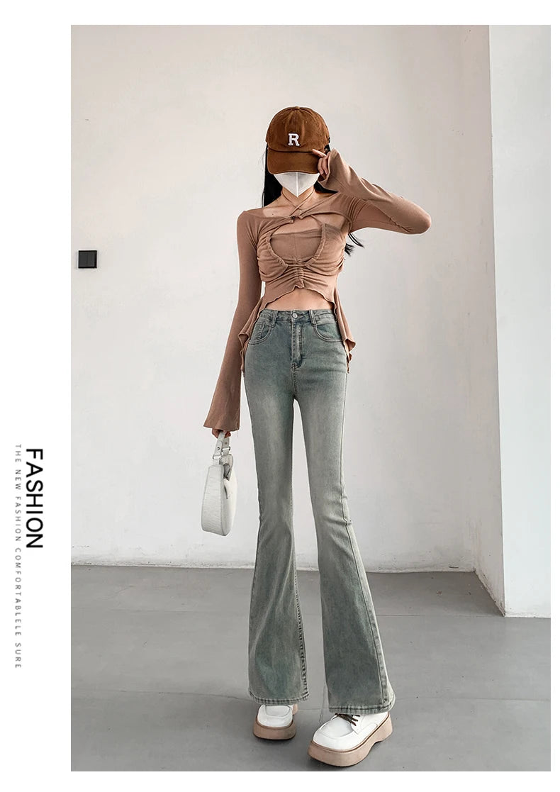 Summer Flared Jeans Women Vintage High Waist Loose Comfortable Jeans Female Pants Elastic Fashion Boyfriend Style Denim Trousers - reetell