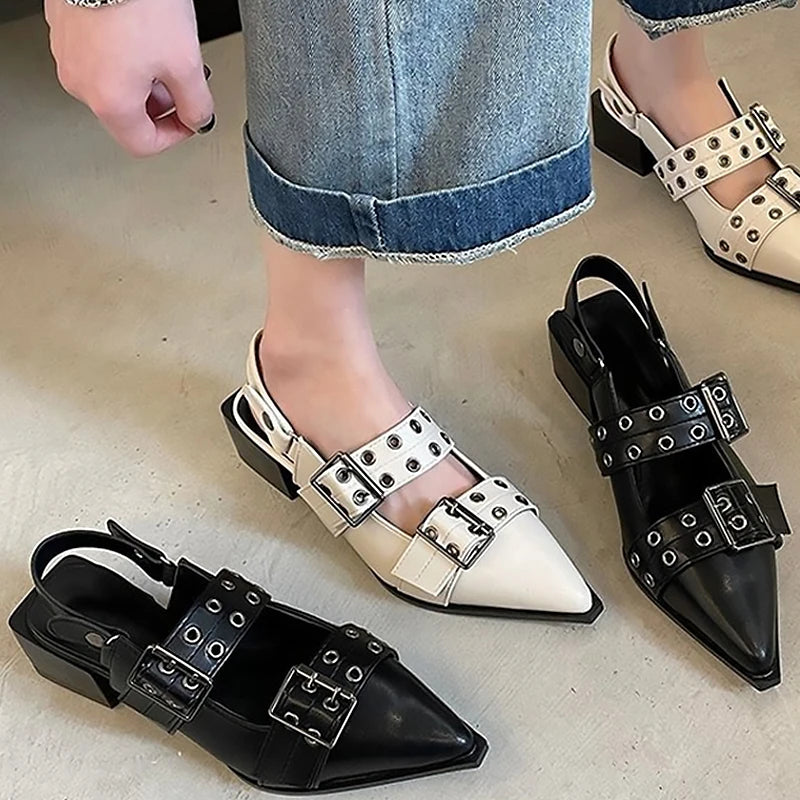 low heel shoes for women  Flat sandals pointed toe block slingback shoes women Heeled sandals mary janes shoe women shoes