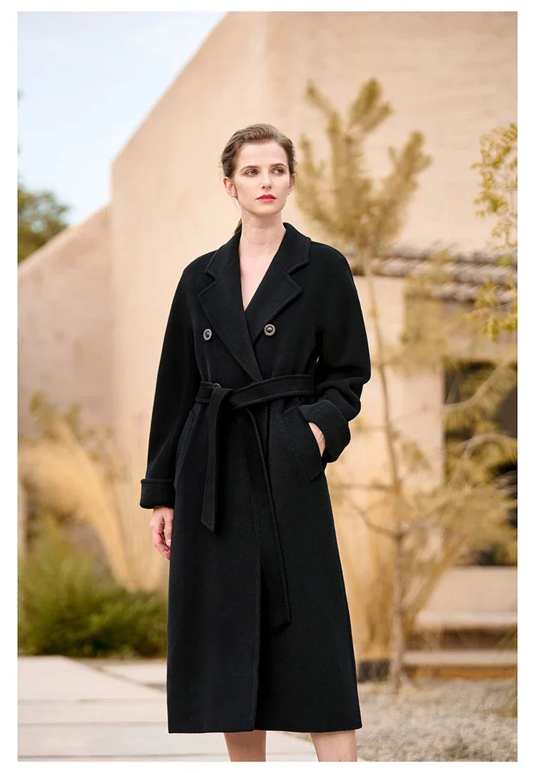 Women's Coat Double-sided 10% Cashmere 90% Wool Women's Long Coat Jacket, 2024 Winter New Long Cashmere Coat Women - reetell