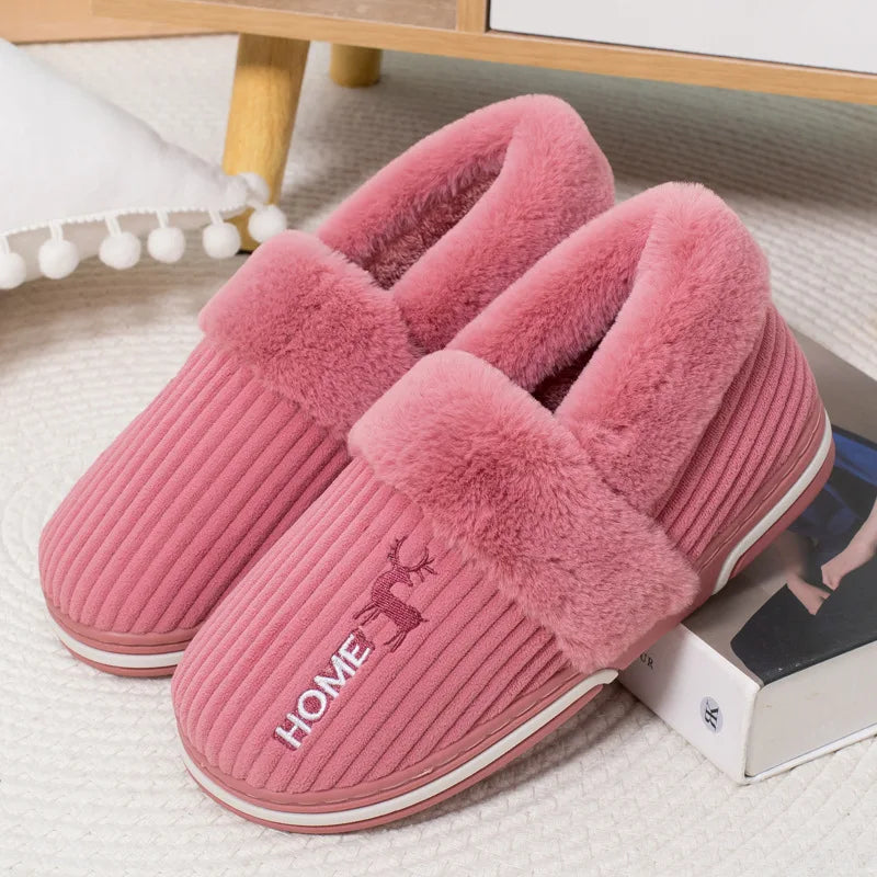 Bebealy Winter Men Shoes Winter Short Plush Men Slippers Outdoor Fur Non-slip House Shoes Casual Fuzzy Soft Cozy Men Shoes Women