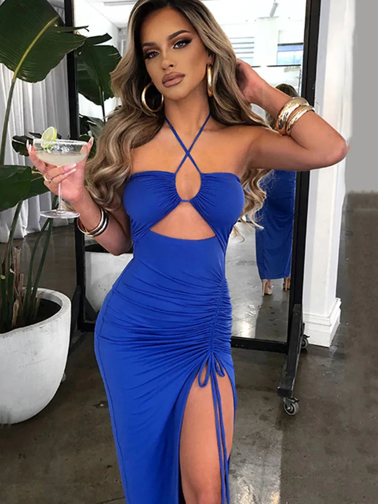 Sleeveless Sexy Female Midi Backless Dresses Slim Night Club Party Women's Dress Bodycon Vestidos Elegantes Para Mujer - reetell