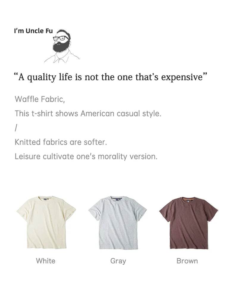 Maden Retro Round Neck Knit Waffle T-shirts for Men Loose Oversize Casual Short Sleeve Tee 2023 Summer Basic Solid Workwear Tops - reetell