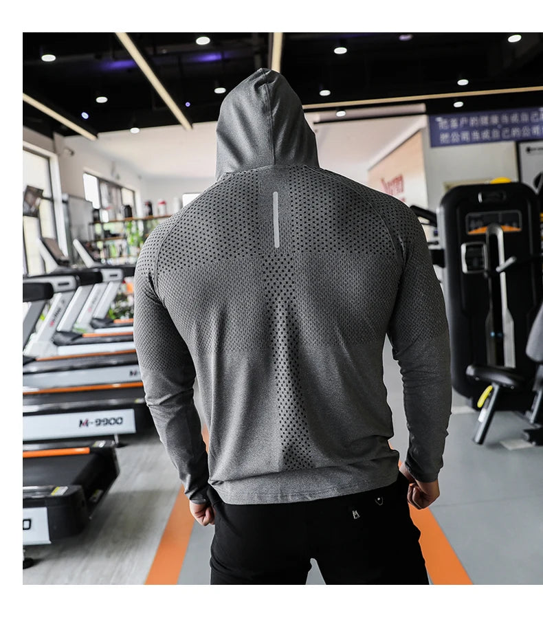 Mens Fitness Tracksuit Running Sport Hoodie Gym Joggers Hooded Outdoor Workout Athletic Clothing Muscle Training Sweatshirt Tops - reetell