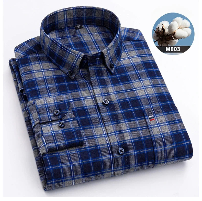 Hight qulity plus size 7XL100%cotton brushed long sleeve shirts for men korean plaid slim fit formal shirt soft designer clothes