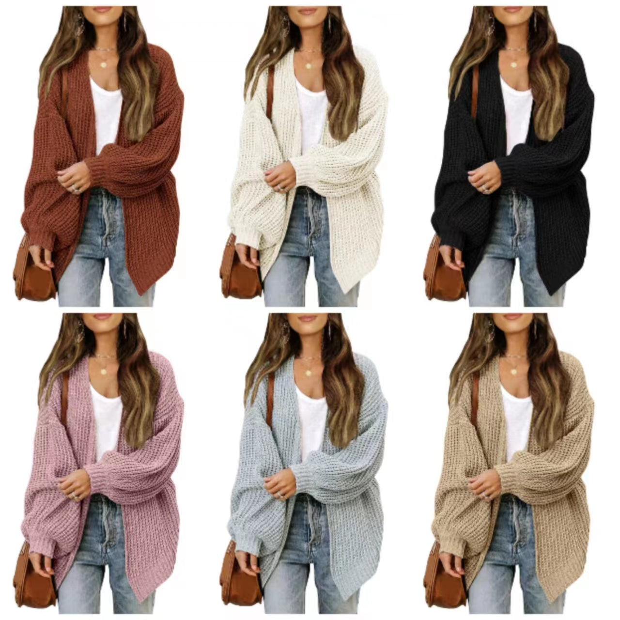 ITOOLIN Winter Women Solid Cardigan Sweater Coat Loose Casual Lantern Sleeve Jacket  For Women Autumn Knitted Coat 2023 - reetell