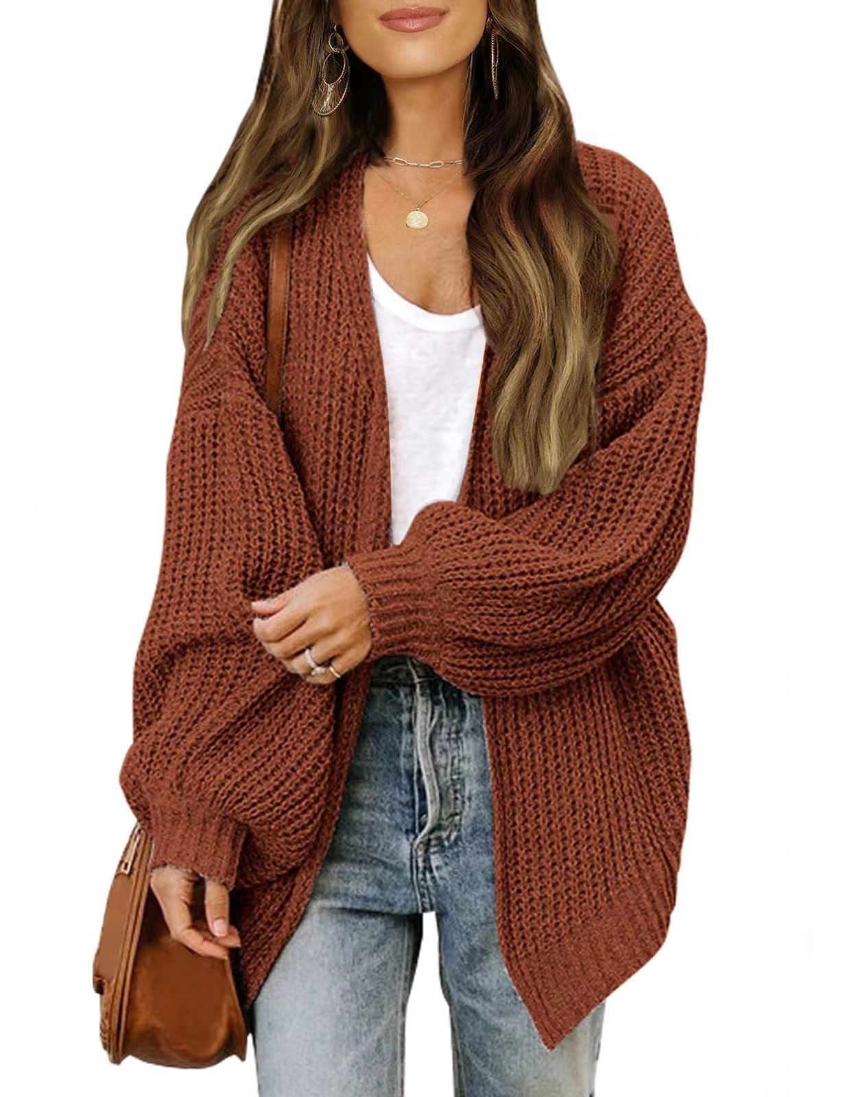 ITOOLIN Winter Women Solid Cardigan Sweater Coat Loose Casual Lantern Sleeve Jacket  For Women Autumn Knitted Coat 2023 - reetell