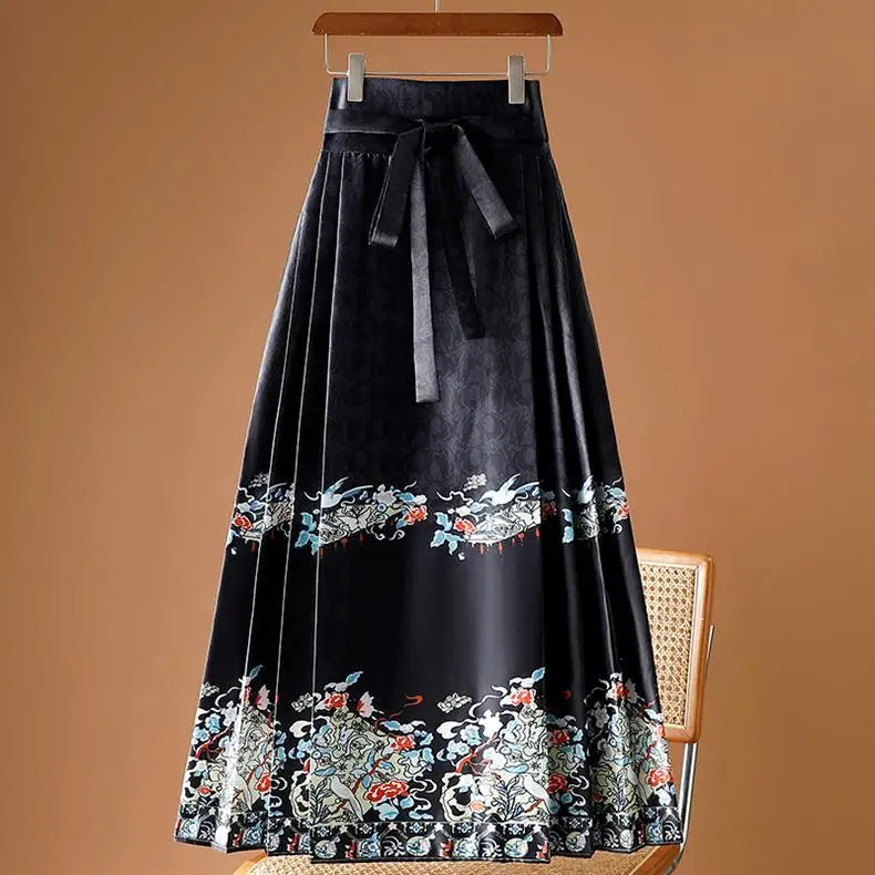 Vintage Maxi Chinese Style Horse Face Skirts for Women Saia One-piece Long Hanfu Pleated Skirt Woman Clothing Faldas Harajuku - reetell