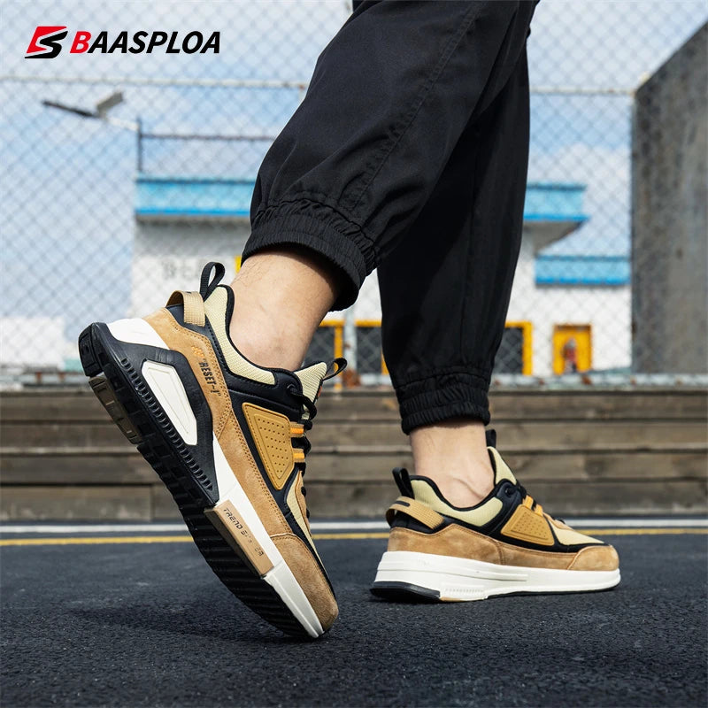 Baasploa Men Casual Waterproof Running Shoes Fashion Leather Skateboard Shoes Non-slip Wear-resistant Male Sport Shoes New - reetell