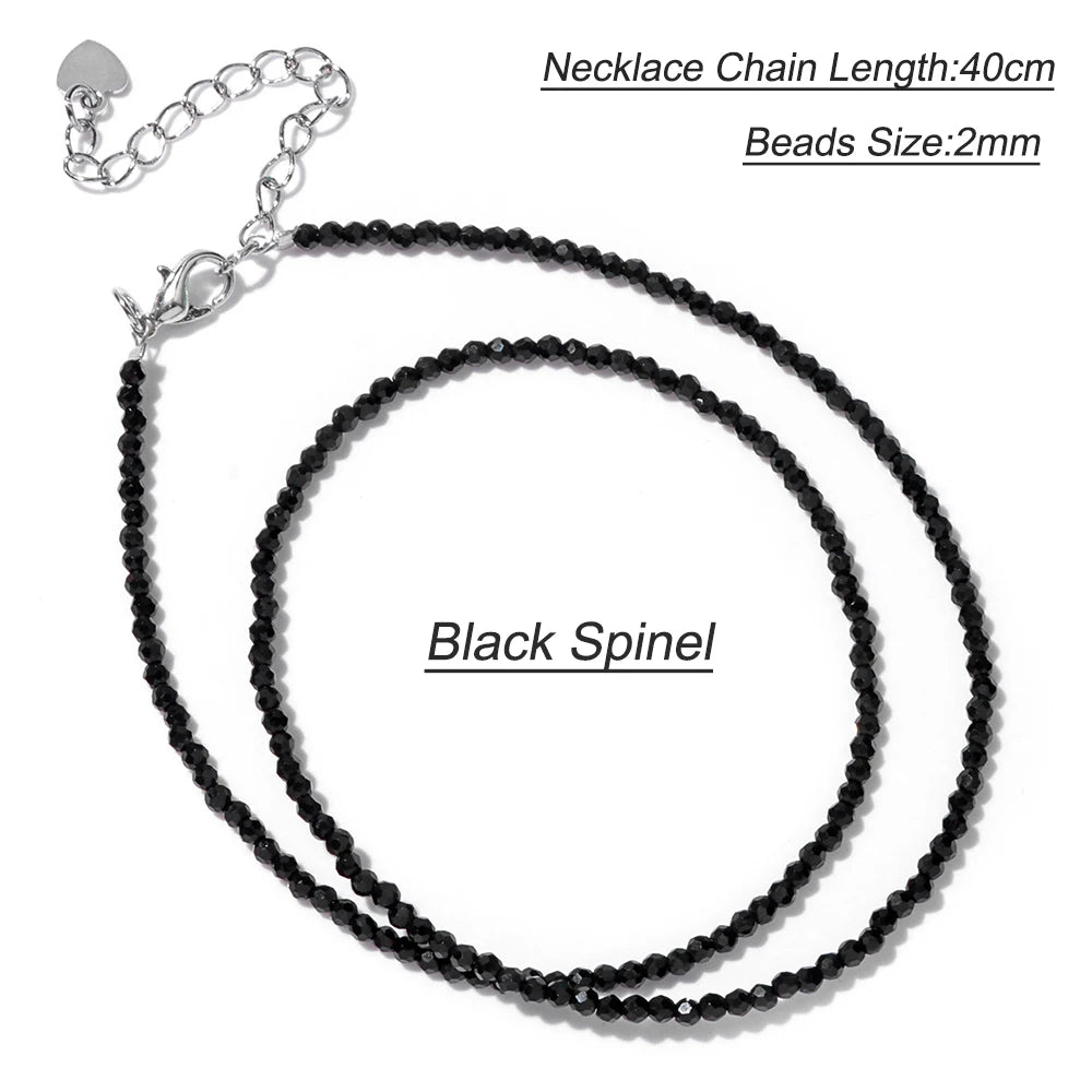 Hot 2mm Natural Crystal Beads Necklace Tiger Eye Stone Black Spinel Mix Quartzs Choker Clavicle Chains For Women Men Jewelry