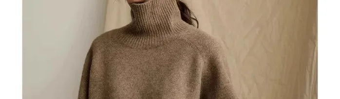 2024 Autumn and Winter New Thick Cashmere Sweater Women High Neck Pullover Sweater Warm Loose Knitted Base Sweater Jacket Tops - reetell