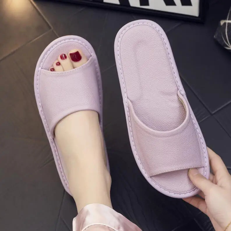 Genuine Leather Slippers Homes in indoor slipper summer open toe sandals men women elderly casual Slides shoes