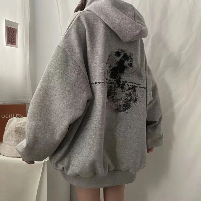 100% Cotton Letter Print Loose Sweatshirt Women Autumn Korean Oversized Lazy Style Casual Hoodie Harajuku All Match Streetwear - reetell