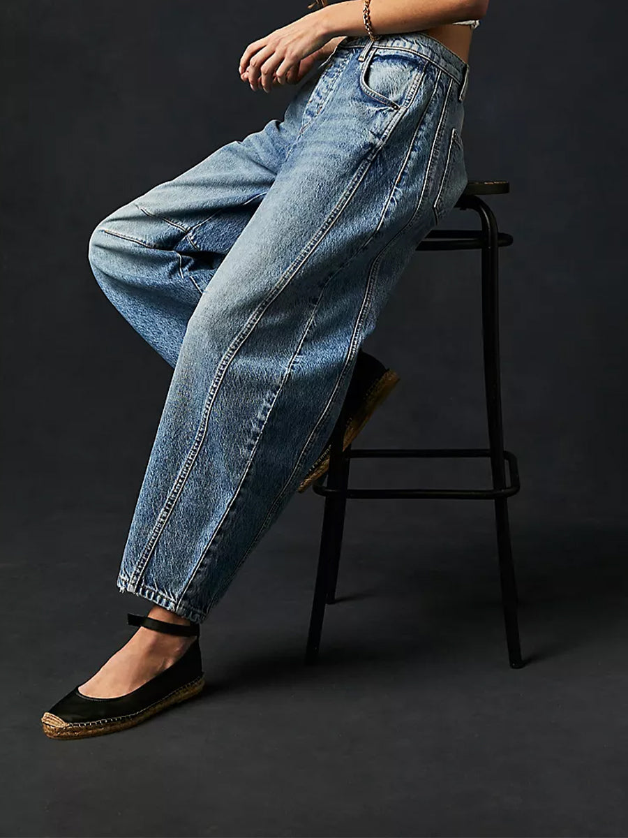 Women Baggy Mid Waist Jeans Wide Leg Loose Boyfriend Denim Pants Straight Leg Cropped Barrel Jeans Y2k Streetwear 90s Jeans - reetell