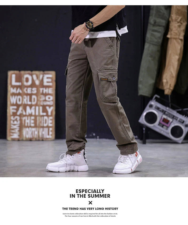 KSTUN 2024 Autumn Cargo Pants Multi-pockets Straight Cut 100% Cotton Overalls Outdoor Man Trousers Tactical Casual Pants