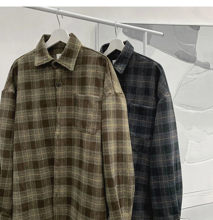 LAPPSTER-Youth  Long Sleeve Winter Y2k Streetwear Fleece Shirts Flannel Harajuku Plaid Shirt Vintage Korean Fashions Clothes