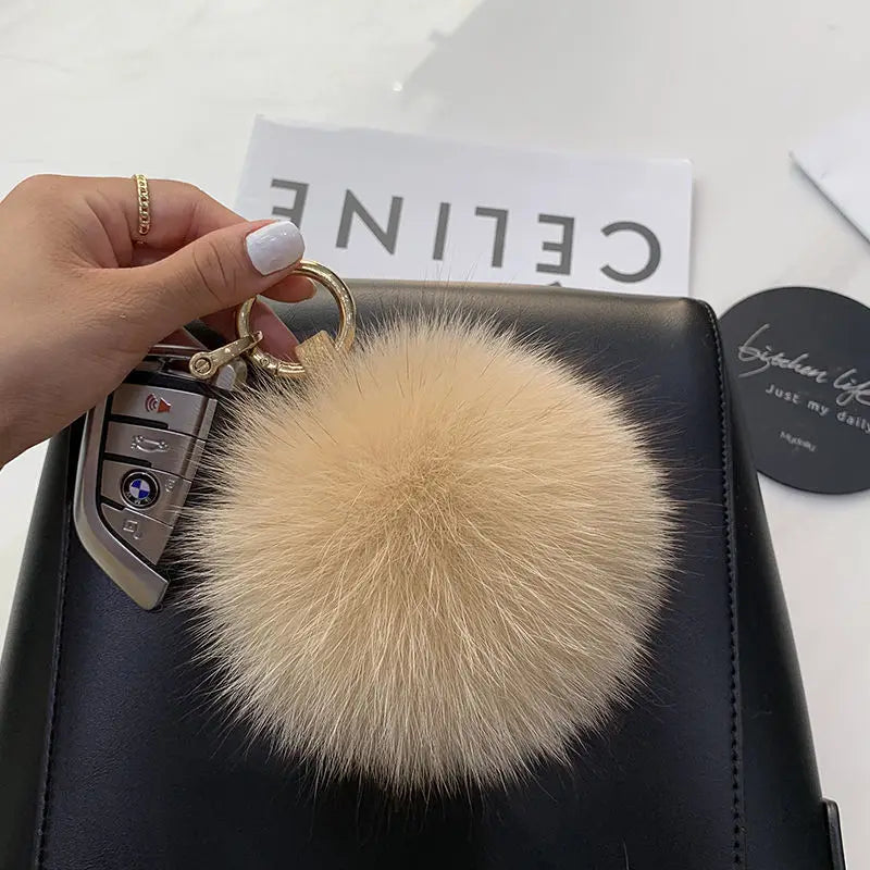 2024 Fluffy Real Fox Fur Ball Poms Keychain For Women Luxury Pompom Keyring Accessories Bag Decoration Emo Trinket Jewelry Gifts