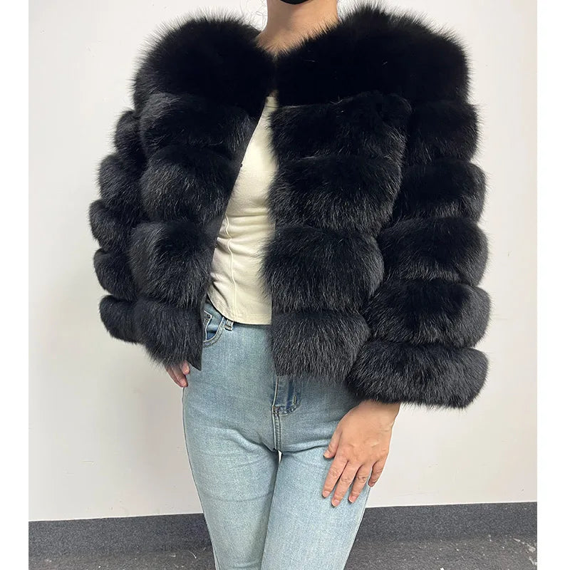 2024 Black Natural Real Fox Fur Coat Women Winter Warm Luxury Fur Jacket Detachable Long Sleeve Female Vest Furry clothing - reetell