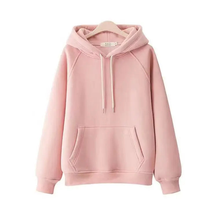 100 Cotton Double Layer Hat Raglan Sleeve Hoodies Sweatshirt Women New Solid Color Pullover Loose Spring Autumn Hooded Jacket - reetell