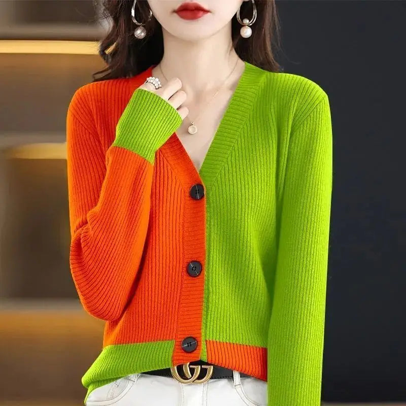 Women's Clothing Fashion Ladies Patchwork Cardigan Irregular Autumn Winter Thin Knitwear Casual Tops Buttons 2023 New Sweaters - reetell