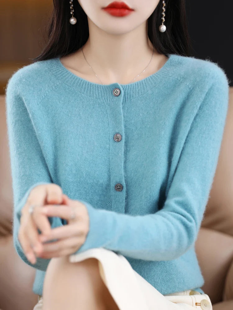 High Quality Round Neck Long Sleeve Cashmere 100% Merino Wool Pullover Women Sweater Coat Top - reetell