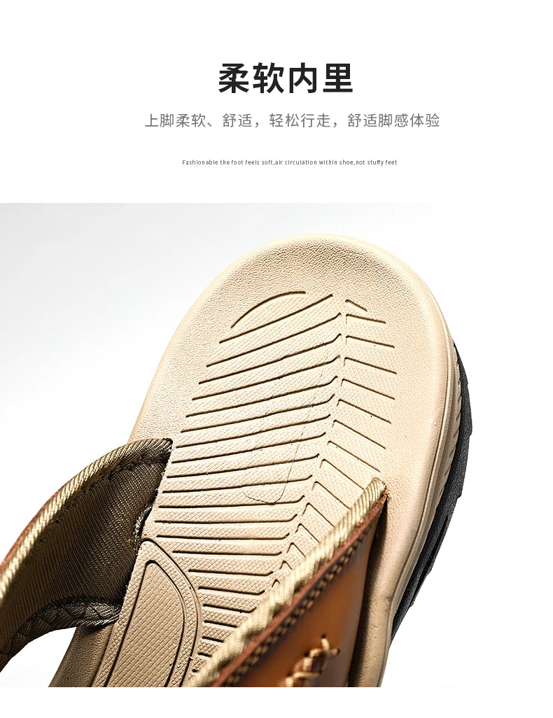 Genuine Cow Leather Shoes Men Baotou Sandals Mens Flip Flops Men's Casual Shoes Classic Beach Slippers Anti-slip Summer 2023