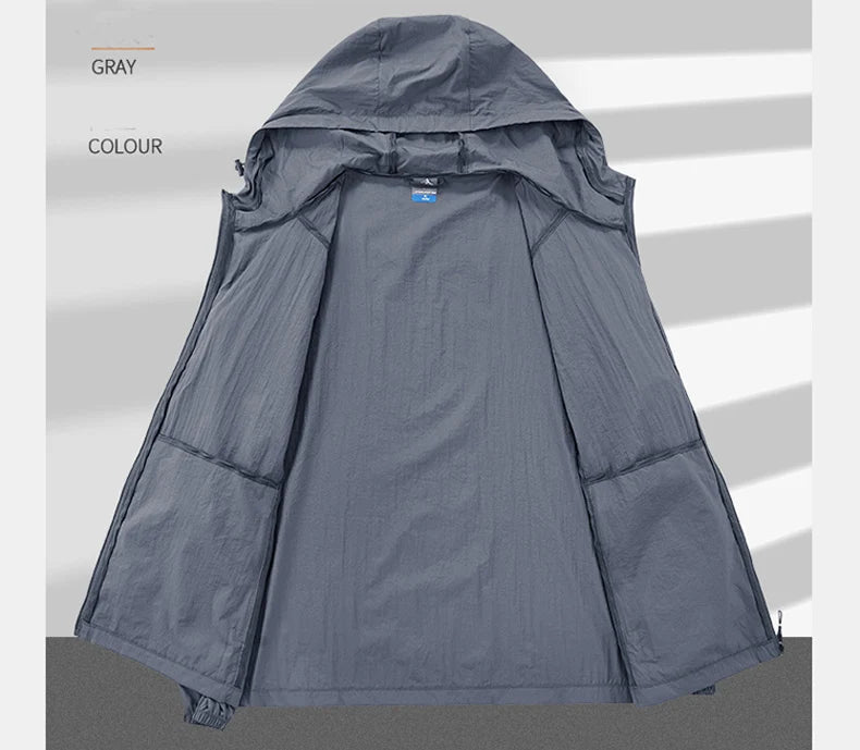 Summer Outdoor Quick Dry Sun-Protective Thin Jacket Men Hiking Fishing Cycling Hooded Gym Sport Windbreaker Ultra Light Coats - reetell