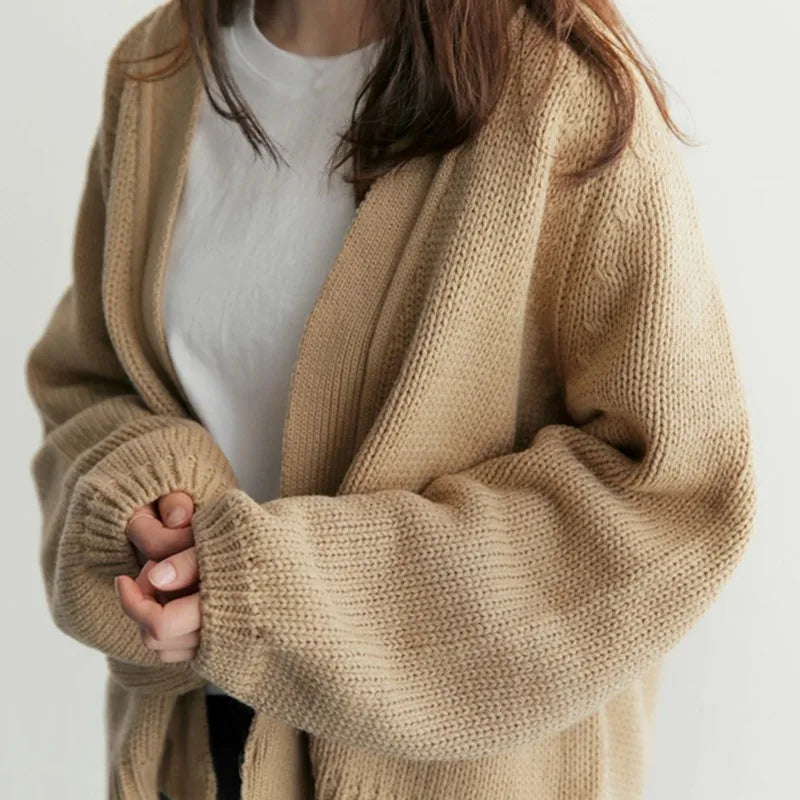 Autumn Winter Loose Women's Cardigan Jacket Solid Color Korean Version Fashion Casual Short Style Knitted Long-Sleeved Cardigan - reetell