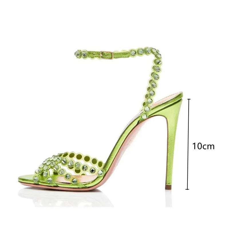 2023 New brand Sequined Crystal Women Sandals Sexy Spike High heels Gladiator sandals Summer Wedding Prom Shoes Sandalias Mujer